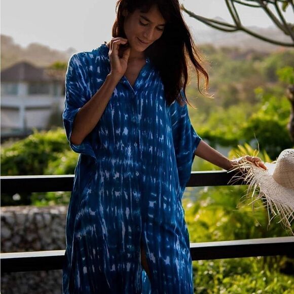 Tie-dye Kaftan In Blue  - Picture 2 of 4